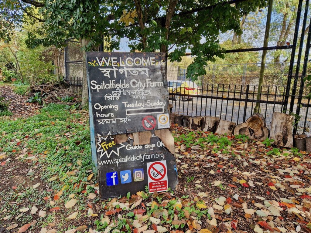 Spitalfields City Farm welcome sign