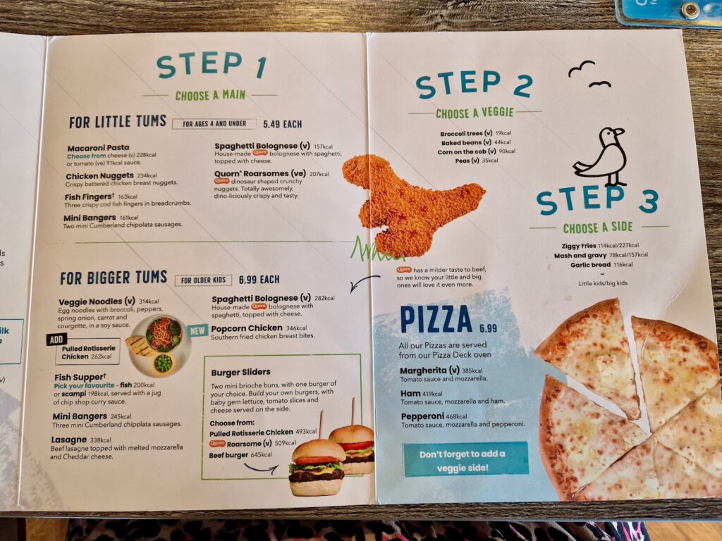 Children's menu at The Coast House at Haven Seashore