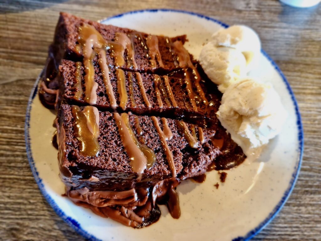 Hot chocolate fudge cake with ice cream from The Coast House at Haven Seashore