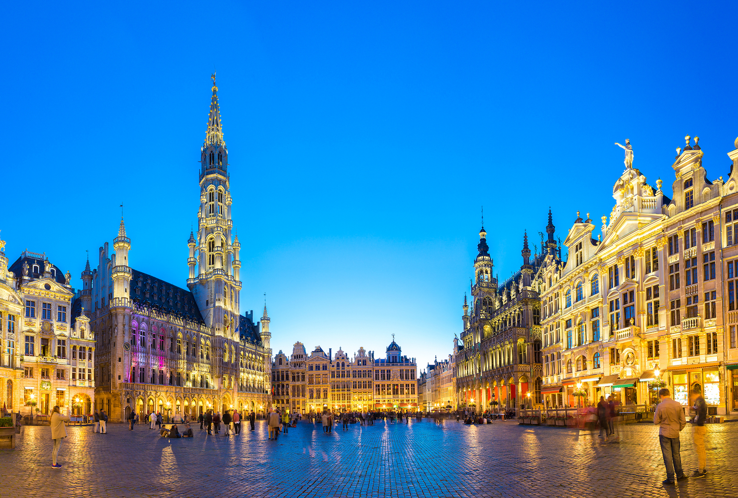 Panorama The Grand Place in Brussels in a beautiful summer night, Belgium