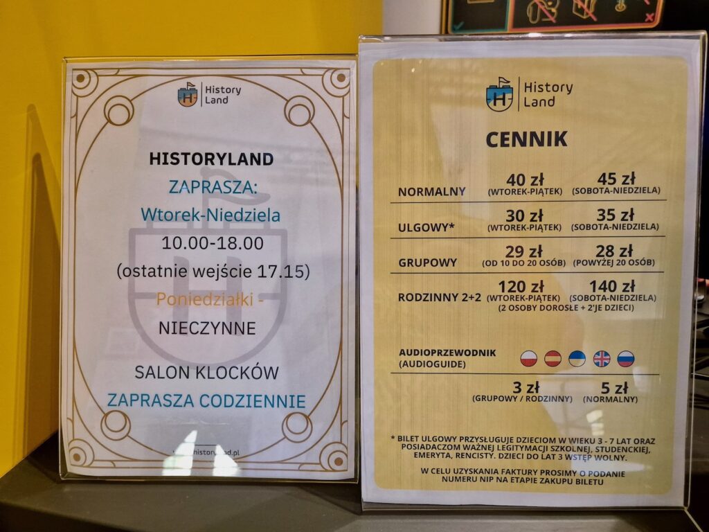 Ticket prices at HistoryLand Poznan