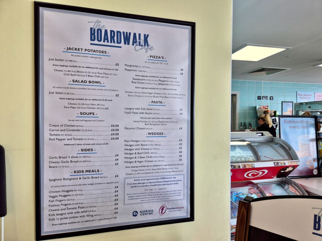 Boardwalk Cafe Menu at the Marina Centre