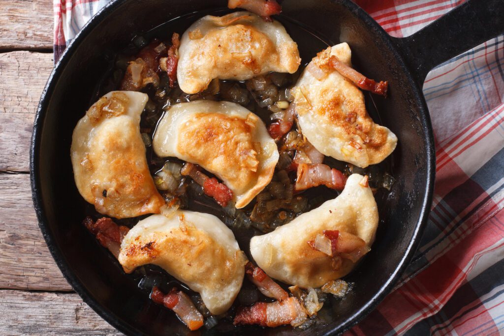 Fried dumplings in a pan