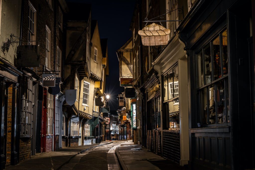 Medieval street of Shambles in York England