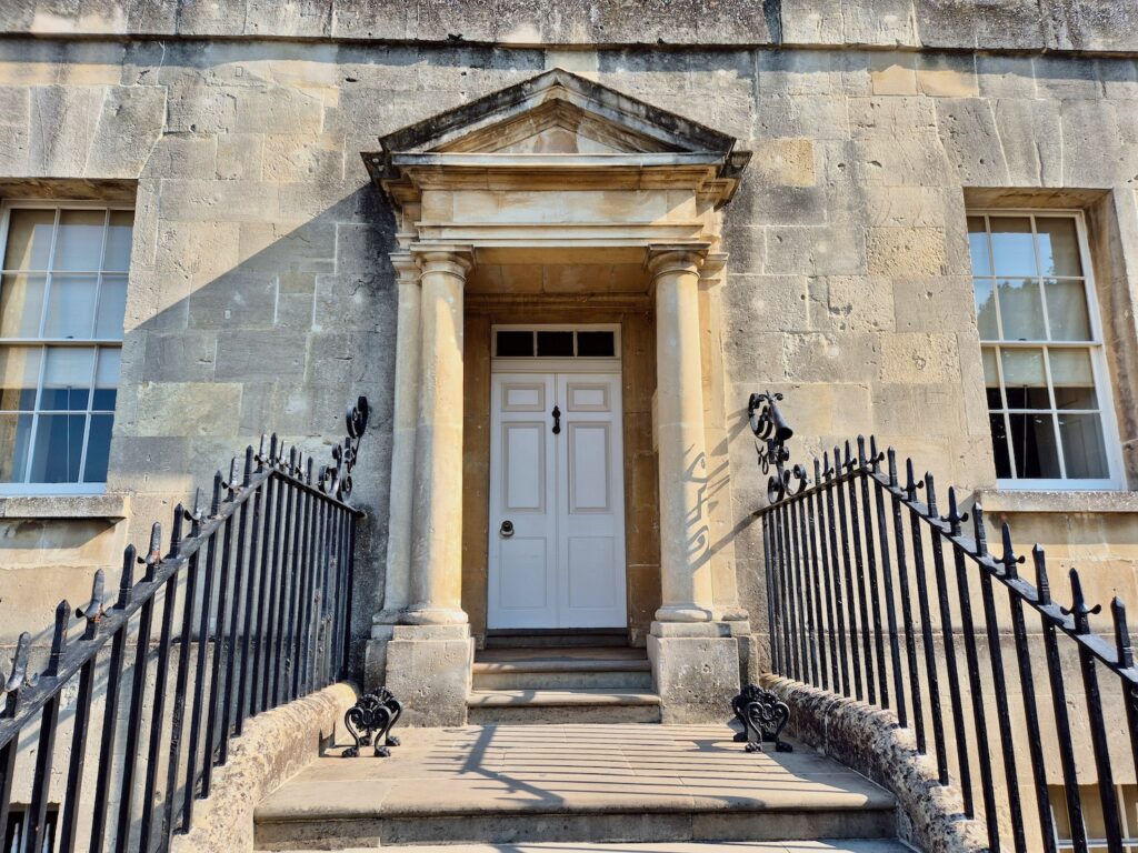 The grand entrance and Georgian doorway of No. 1 Royal Crescent in Bath